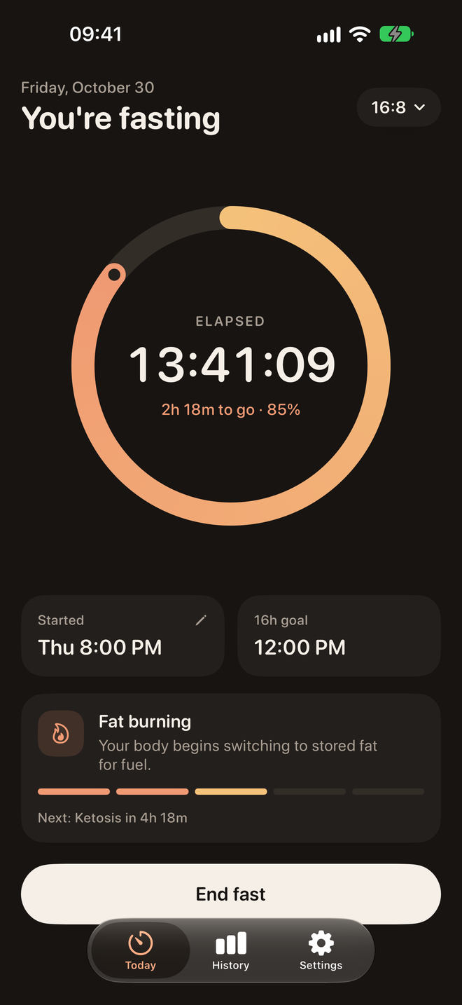 Today screen in dark mode